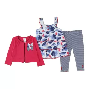 3 Pc Cotton Dress, Bolero And Leggings Set - Fish