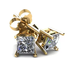 .33Ct Square Princess Cut Natural Diamond Stud Earrings in 14K Gold Basket Setting