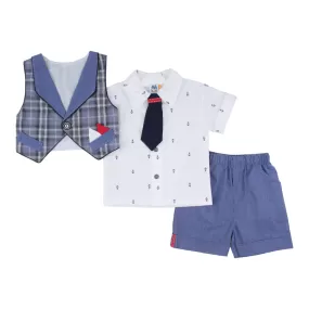 4 Pc Shirt, Waistcoat, Tie And Shorts Set - Anchor