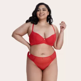 AMINA Plus Unlined Red Lace Bra