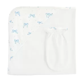 Baby Club Chic Pretty Bows Blue Hooded Towel with Mitt