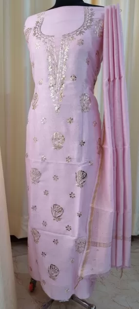 Baby Pink Chanderi Chikankari Silk Kurti And Dupatta