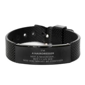 Badass Hairdresser Gifts, I'm Hairdresser not a magician, Sarcastic Black Shark Mesh Bracelet for Hairdresser Birthday Christmas for  Men, Women, Friends, Coworkers