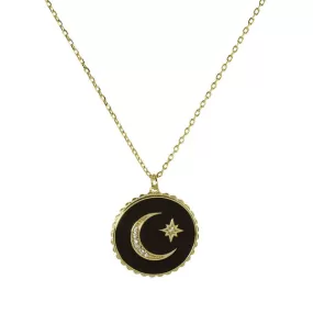 BLACK ENAMEL MOON STAR NECKLACE