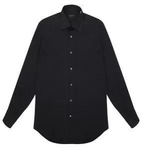 Black Linen Spread Collar Shirt