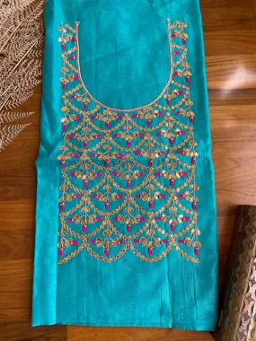 Blue Gota Patti Chanderi Kurti