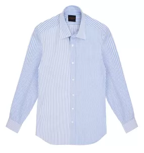 Blue Patchwork Stripe Spread Collar Shirt