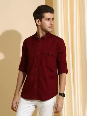 Burgundy maroon Cargo casual full sleeve shirt