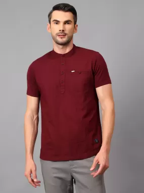 Cantabil  Men's Maroon Solid Half Sleeves Short Kurta