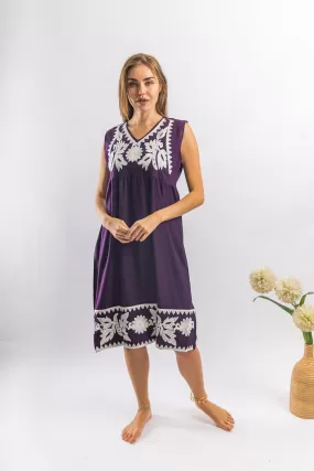 Cute Dark Purple embroidered tunic dress, embroidered tunic Kaftan, summer dress, Egyptian cotton. Summer, party, casual, home dress