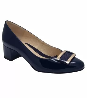 Emis Womens Navy Front Detail Comfort Patent Leather Court Shoe SL8155-415