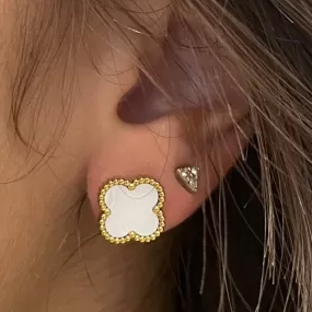 Feeling Lucky White & Gold Clover Stud Earrings