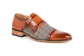 Gino Vitale Double Monk Strap Houndstooth Medallion Cap Toe Dress Shoes