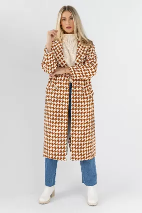 Houndstooth Hues Rust Button Coat - Final Sale