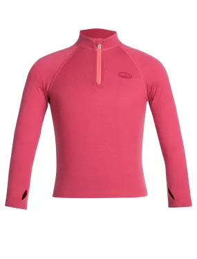 icebreaker Merino Base Layer Kid's Unisex 260 Compass Long Sleeve Half-Zip Crewe Black/ Wild Rose