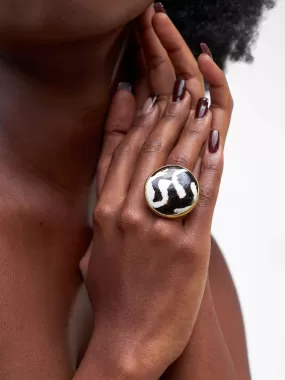 Kijivu Creatives Zebra Print Ring - White / Brown