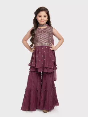 Magenta Coloured Embroidered Kurta with Salwar and Dupatta \ Sharara And Gharara For Girls