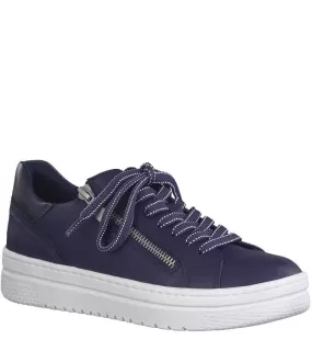 Marco Tozzi Womens Navy Lace Up Side Pattern Fashion Trainer - 2-23718-42