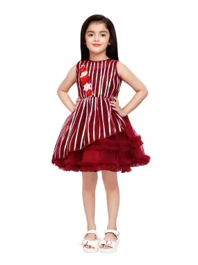 Maroon Coloured Stripe Style Pattern Frock For Girls