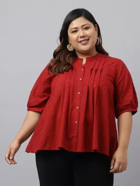 Maroon Cotton Dobby Solid A-Line Top