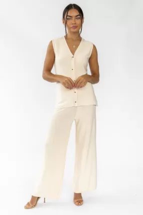 Myla Ecru Knit Wide Leg Pants