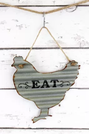 "EAT" Tin Rooster Farmhouse Wall Decor