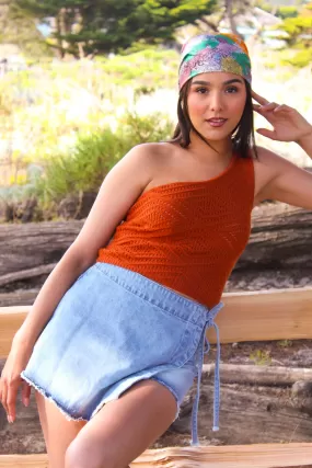 Summer Ember One Shoulder Knit Crop Top - Rust