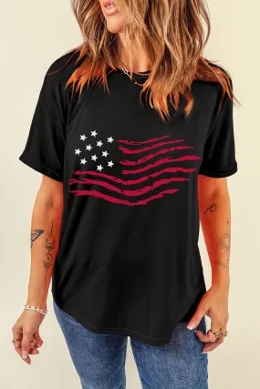 Sunset and Swim T-Shirt mit Rundhalsausschnitt und US-Flagge, kurzärmelig