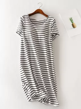 Sunset Vacation Striped Round Neck Short Sleeve Dress