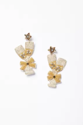 Twin Champagne Beaded Earrings in Gold