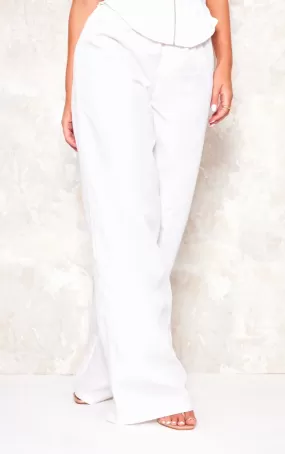 Woven wide leg cargo trousers in white