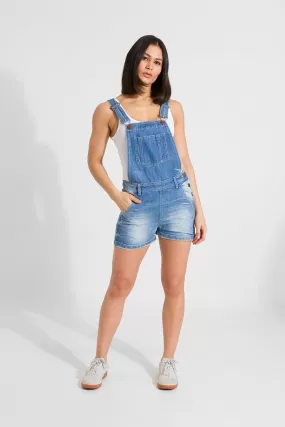 XENYA Womens Oversized Denim Dungaree Shorts - UK14